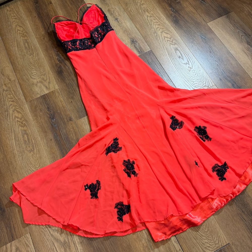 Vintage Y2K Beaded Dress Vintage Beaded Dress Black Red Lace Whimsigoth Prom - Picture 4 of 14